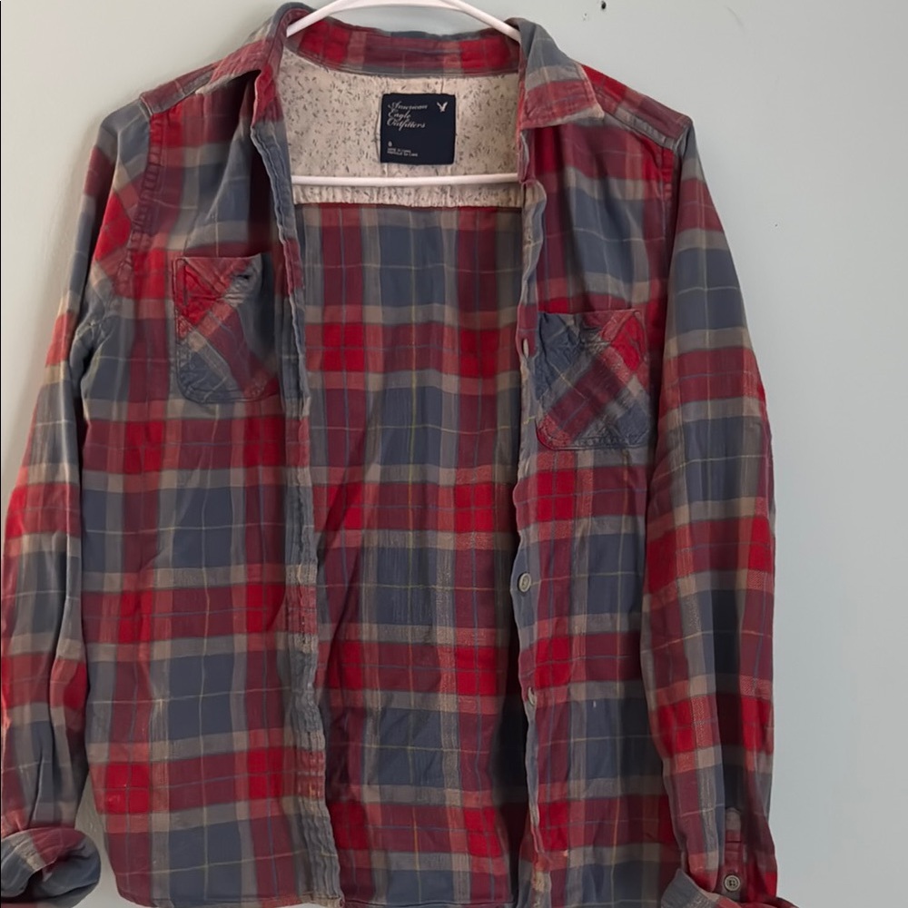 American Eagle Outfitters Red and Gray Plaid Shirt Jacket